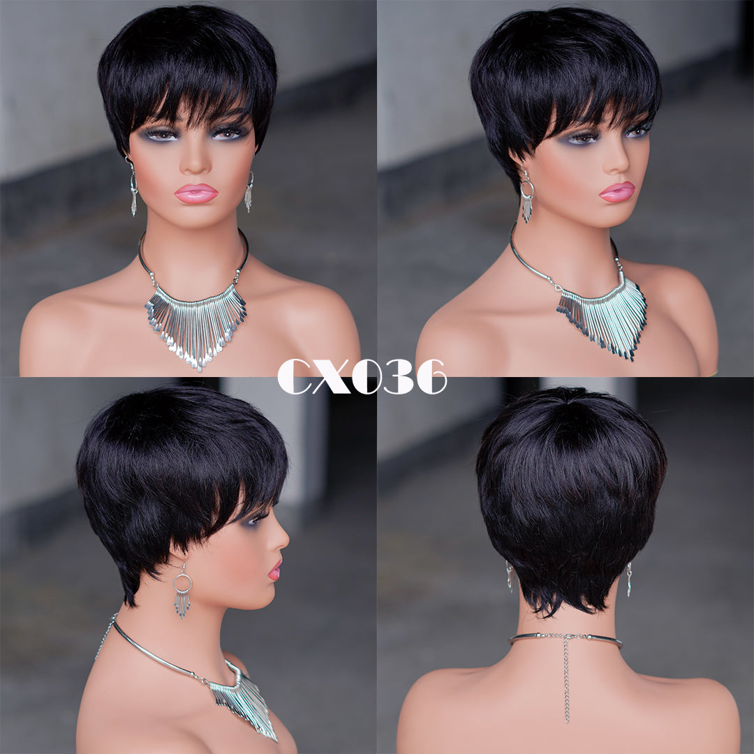 Machine made pixie cut wig---CX036-#1B ---RMB 44