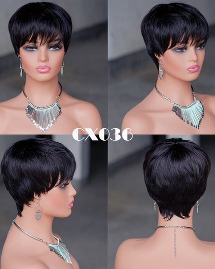 Machine made pixie cut wig---CX036-#1B-pay 1 get 2