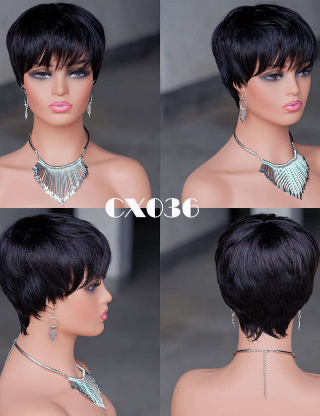 Machine made pixie cut wig---CX036-#1B-pay 1 get 2