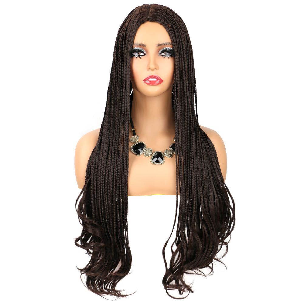 Synthetic wig Box Braided Wigs French Curl Three-Strand Braid Loose Tail-2