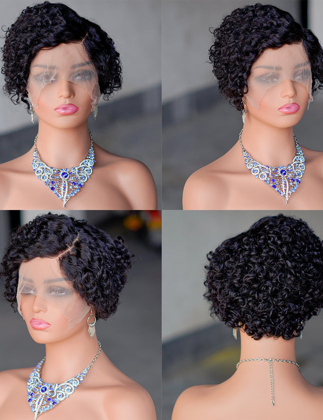 13*4*1 lace part -pixie cut wig Human Hair Wigs--CX021- color 1B#---pay 1 get 2