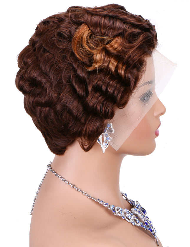 Pixie Cut wig 13x4 lace Frontal ombre #4/30 ---JK06