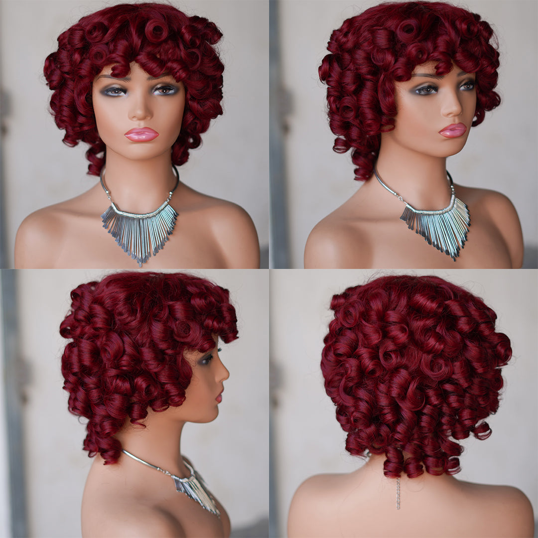 99J color--full machine made wig with bang---ZZY031