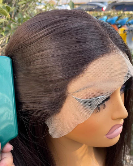 Synthetic lace frontal color wig straight---13*4---dark brown color---pay 1 get 2