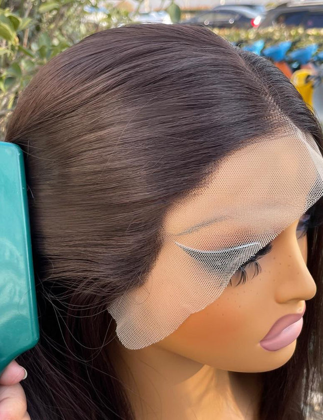 Synthetic lace frontal color wig straight---13*4---dark brown color---pay 1 get 2