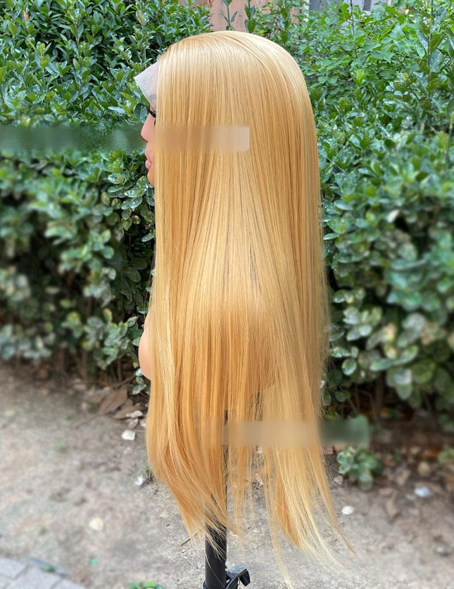 Synthetic lace frontal color wig straight---13*4---golden color---pay 1 get 2