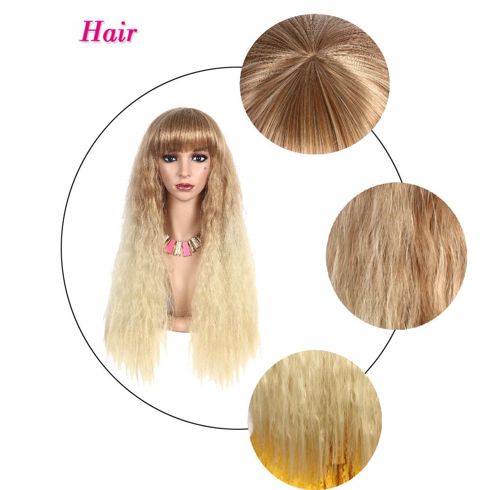 Fiber blonde brown, straight bangs, fluffy corn perm wigs
