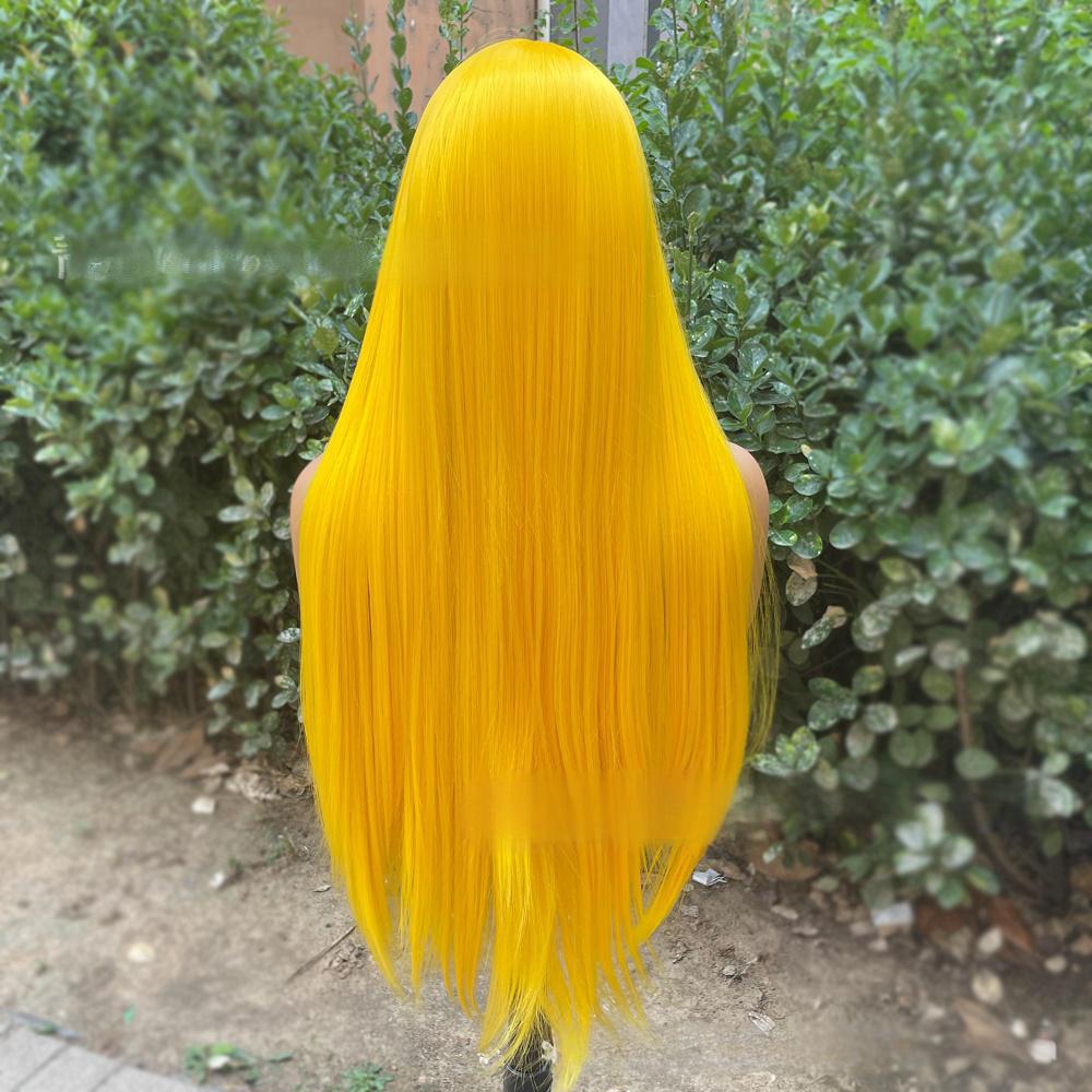 Peluca frontal de encaje de fibra de color liso --- 13*4 --- color amarillo