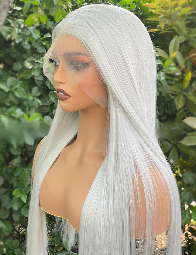 Synthetic lace frontal color wig straight---13*4---silver gray color--pay 1 get 2