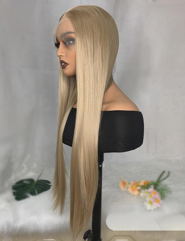 Synthetic lace frontal color wig straight---13*4---Sand gold color--pay 1 get 2