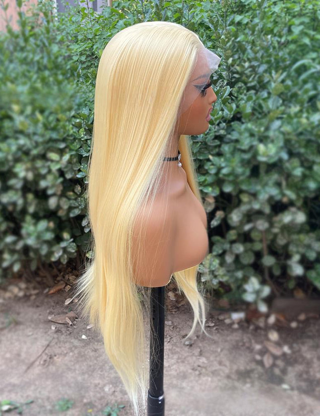 Synthetic lace frontal color wig straight---13*4---light yellow color---pay 1 get 2