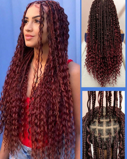 Synthetic Long Bohemian Braided Wigs Boho Box Braid Wigs for Black Women Twisted Braids Full Lace Braided Wigs -1B/99J
