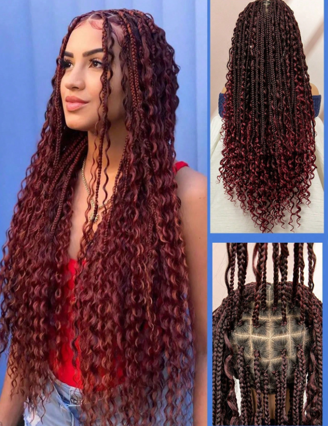 Synthetic Long Bohemian Braided Wigs Boho Box Braid Wigs for Black Women Twisted Braids Full Lace Braided Wigs -1B/99J