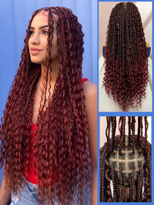 Synthetic Long Bohemian Braided Wigs Boho Box Braid Wigs for Black Women Twisted Braids Full Lace Braided Wigs -1B/99J