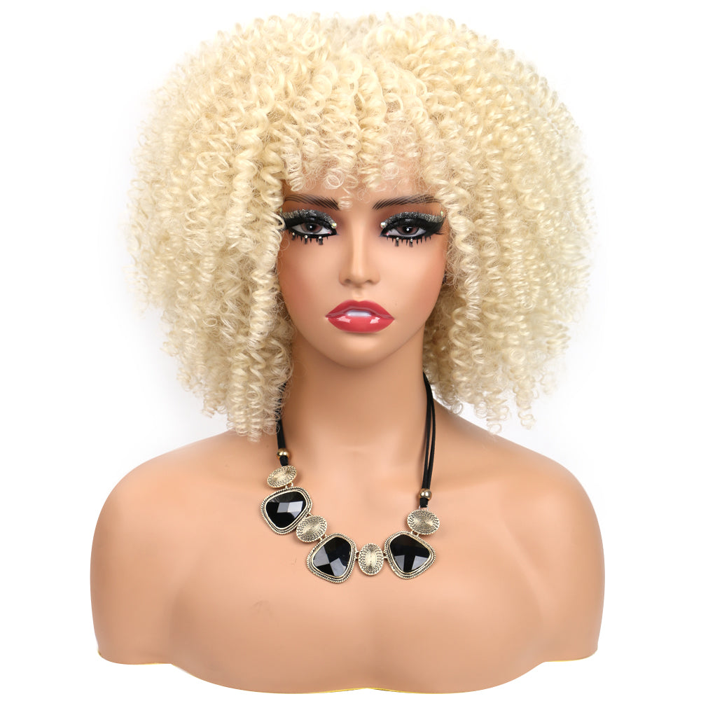 Fiber Small Roll Afro Kinky Curly Wig Short Fluffy-- color 613