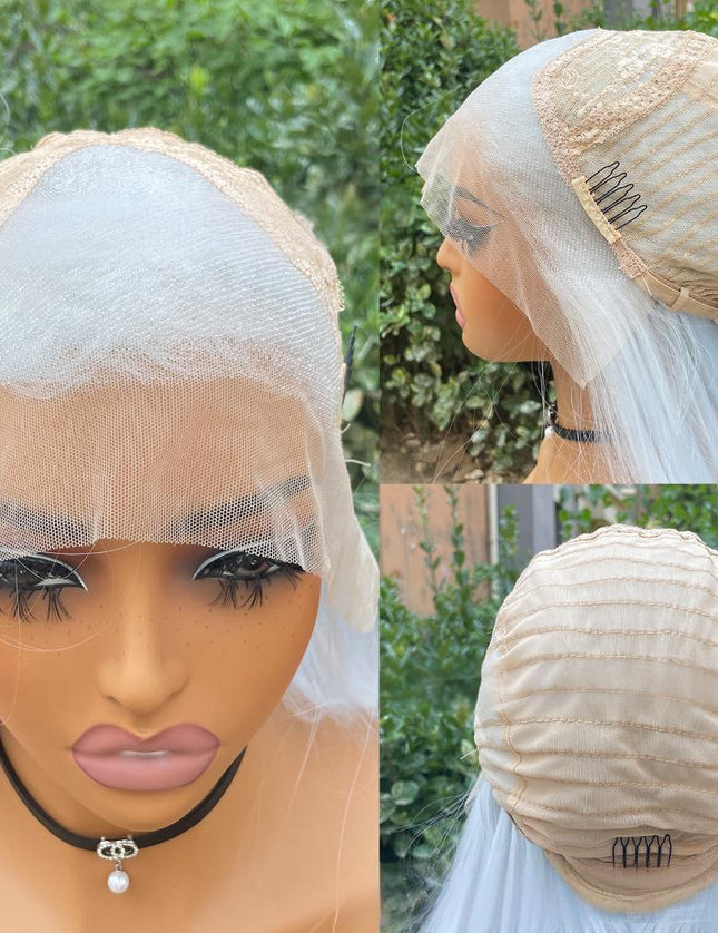 Synthetic lace frontal color wig straight---13*4---blue white color--pay 1 get 2