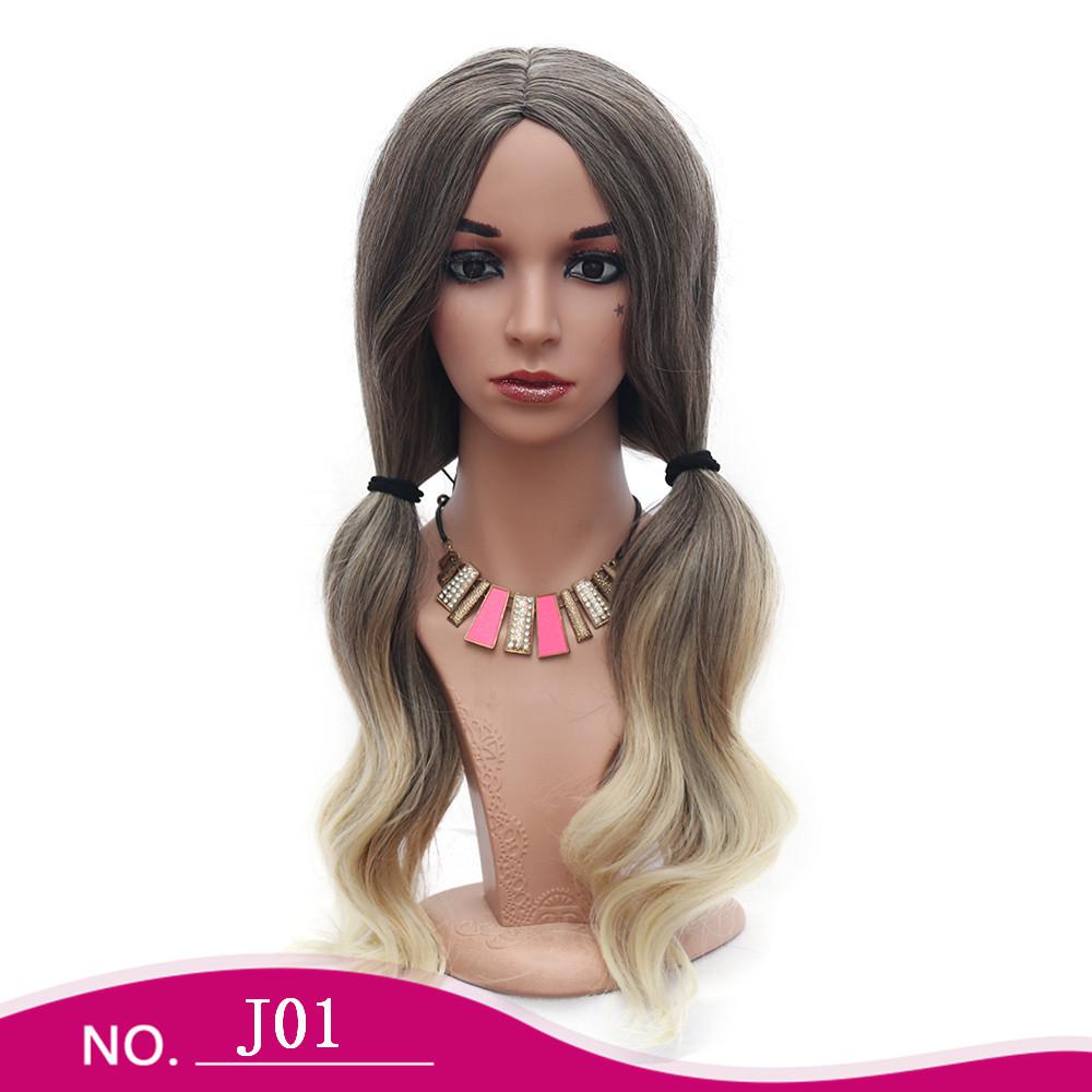 Long wavy hair fiber wig gray gradient water ripple