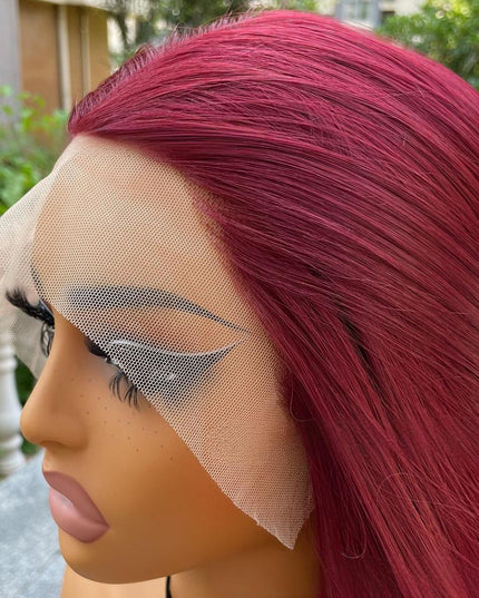 Synthetic lace frontal color wig straight---13*4---burgundy color---pay 1 get 2