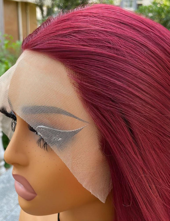 Synthetic lace frontal color wig straight---13*4---burgundy color---pay 1 get 2