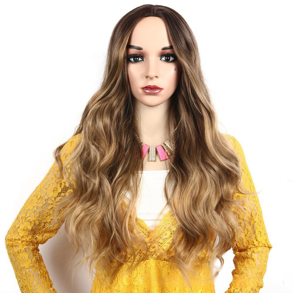 Fiber wig middle part big wave natural fluffy
