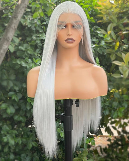 Synthetic lace frontal color wig straight---13*4---silver gray color--pay 1 get 2