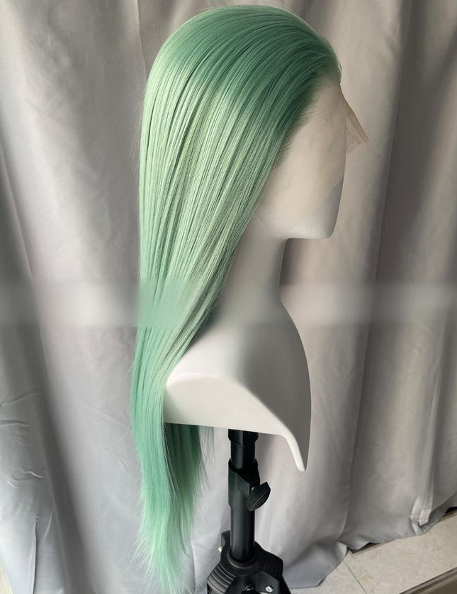 Synthetic lace frontal color wig straight---13*4---mint green color---pay 1 get 2