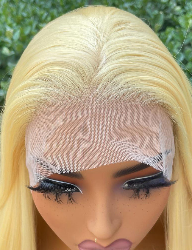 Synthetic lace frontal color wig straight---13*4---light yellow color---pay 1 get 2