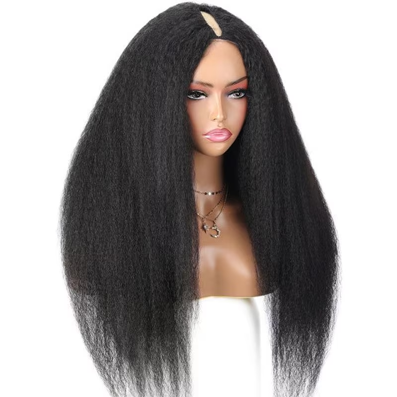 Natural color kinky straight 100% Virgin Human Hair U part wig