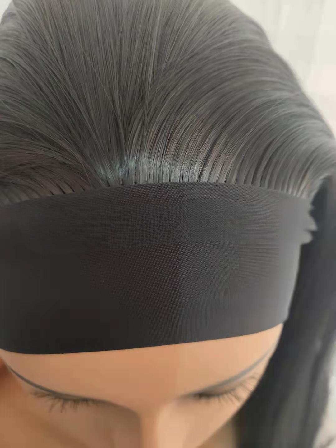 Long straight fiber wig with ice headband for women