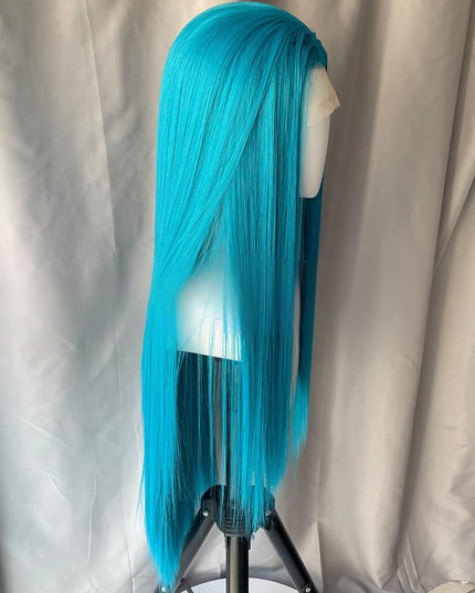 Synthetic lace frontal color wig straight---13*4---turquoise green color