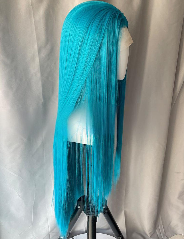 Synthetic lace frontal color wig straight---13*4---turquoise green color