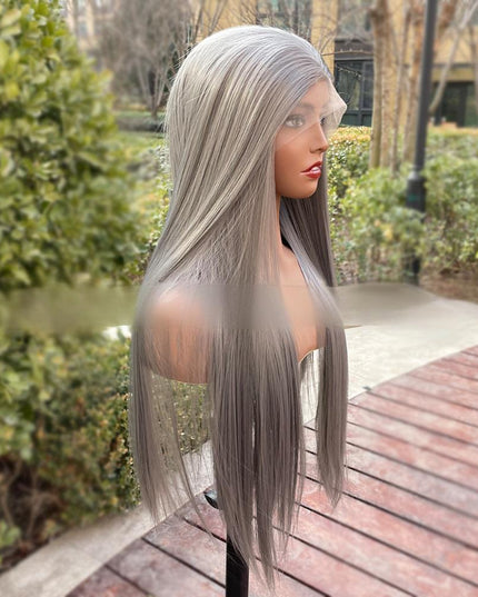 Synthetic lace frontal color wig straight---13*4---dark gray color---pay 1 get 2