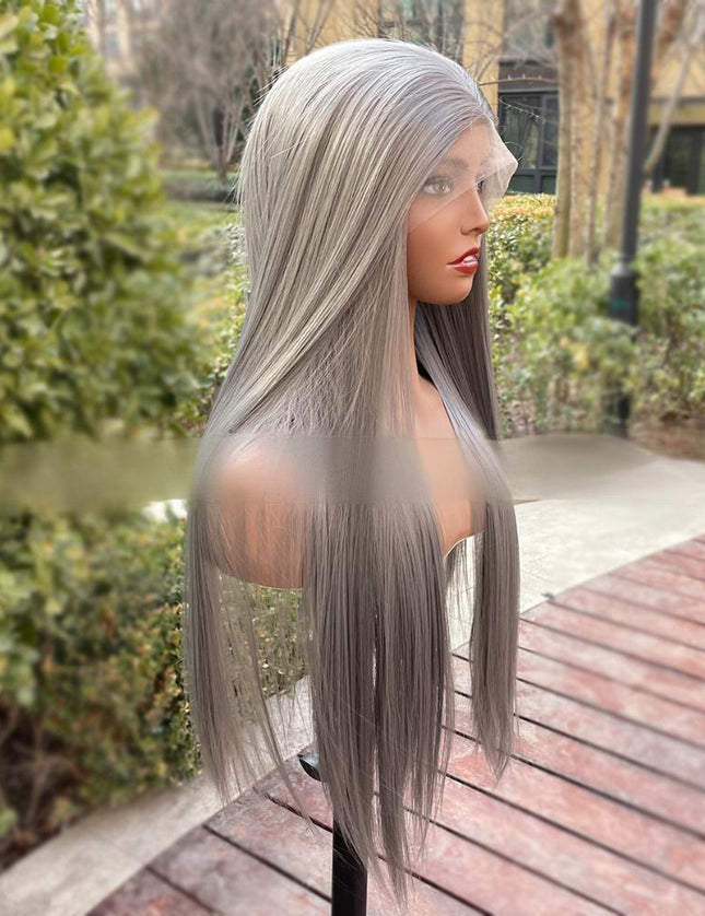 Synthetic lace frontal color wig straight---13*4---dark gray color---pay 1 get 2
