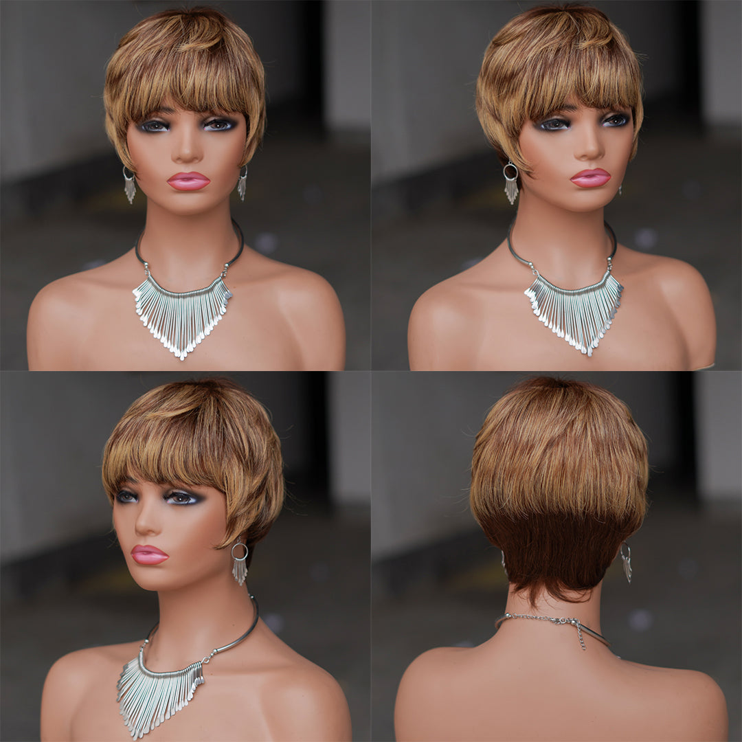 Machine made pixie cut wig--JK9069---#427---RMB 45---65g