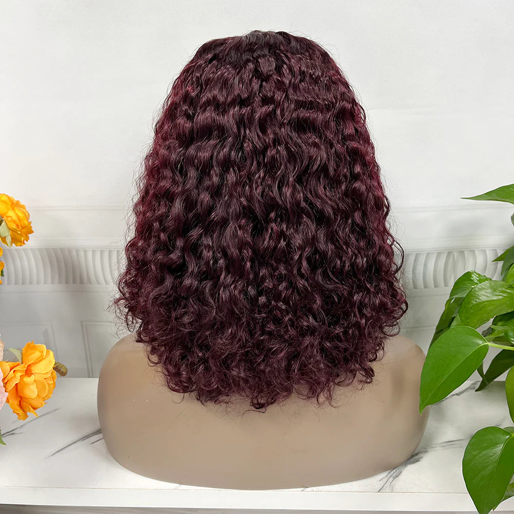 Water wave color #purple, 4x4, 5*5 Lace closure wig 100% Virgin Human Hair Transparent  LACE Wig 180% density