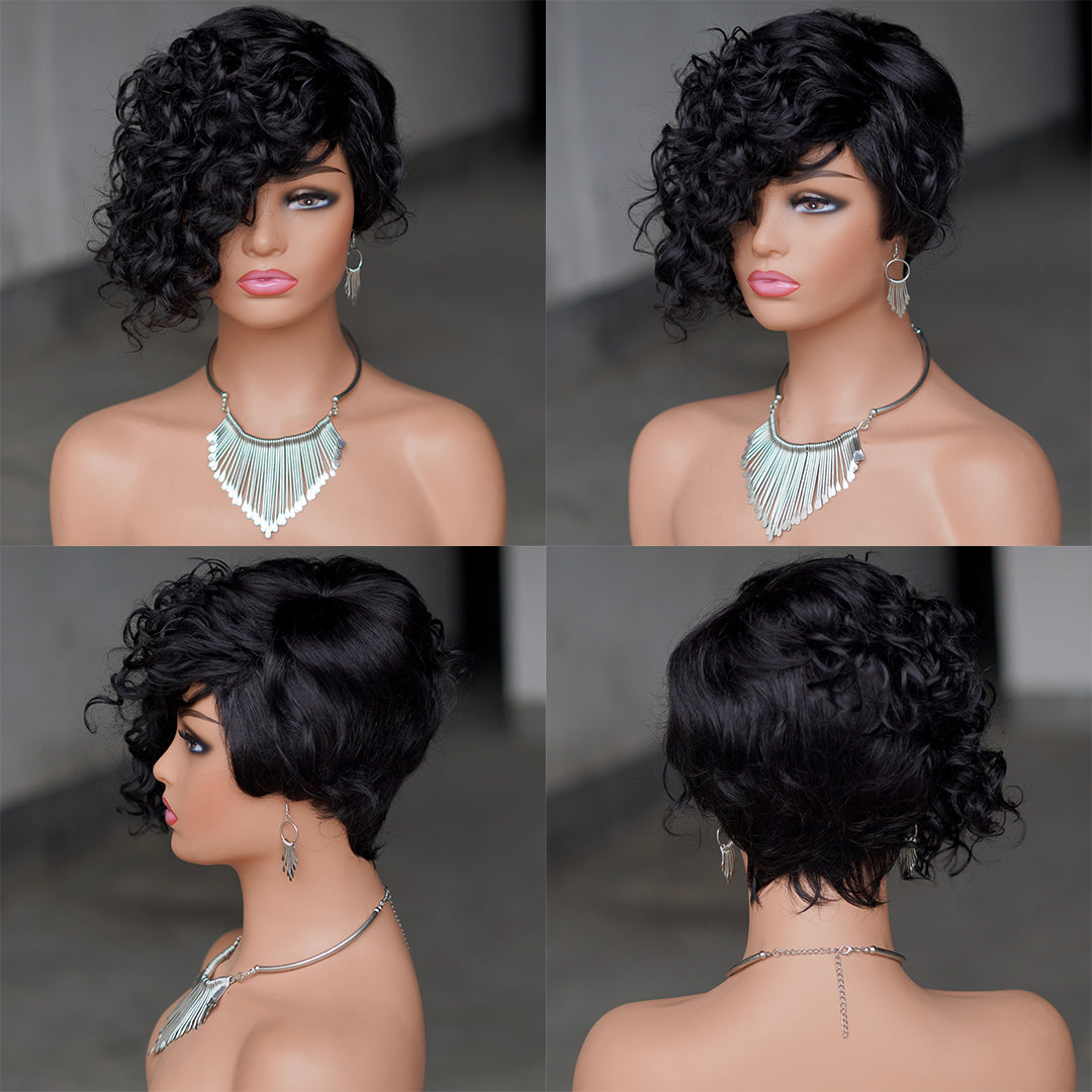 Machine made pixie cut wig--JK9152-#1B Color---RMB 84