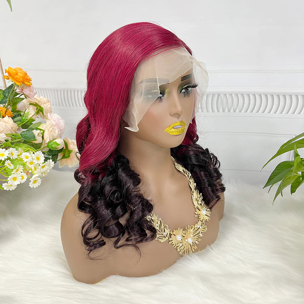 Spring curl color #T99j/1B, 13x4 Lace Frontal wig 100% Virgin Human Hair Transparent  LACE Wig 180% density