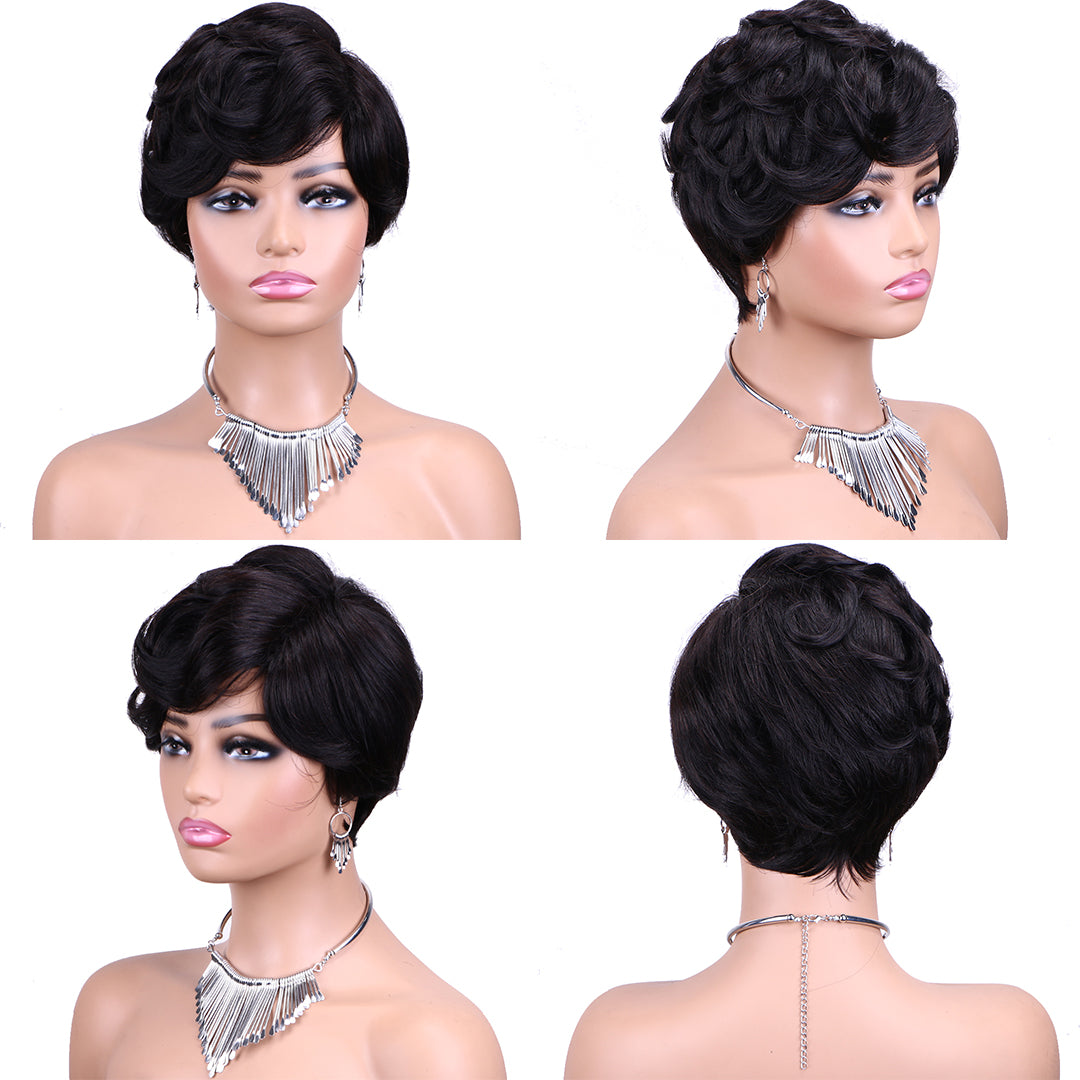 Machine made pixie cut wig--JKCX007-#1B---RMB 61