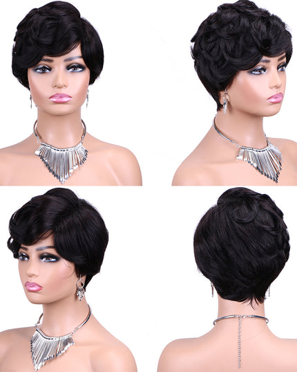 Machine made pixie cut wig--JKCX007-#1B---pay 1 get 2