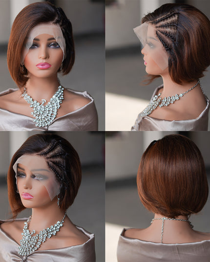 Pixie cut wig 13x4 Lace Frontal Wig---Ombre #T1/4 --JK045