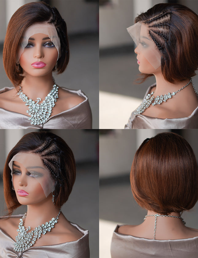 Pixie cut wig 13x4 Lace Frontal Wig---Ombre #T1/4 --JK045