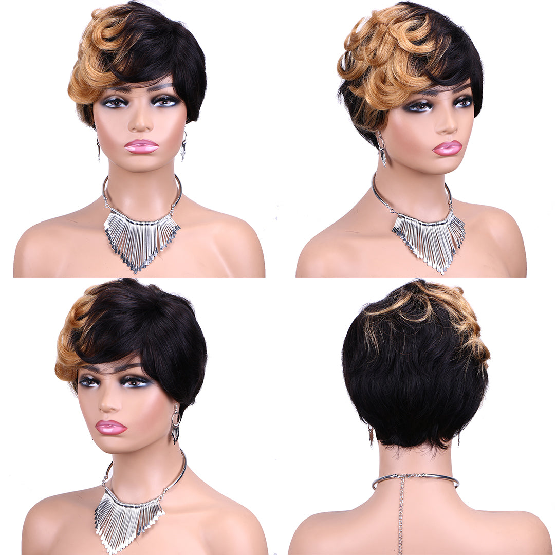 Machine made pixie cut wig---JKCX007---#1B/27---RMB 61