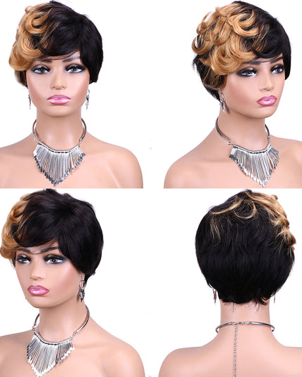 Machine made pixie cut wig---JKCX007---#1B/27---pay 1 get 2