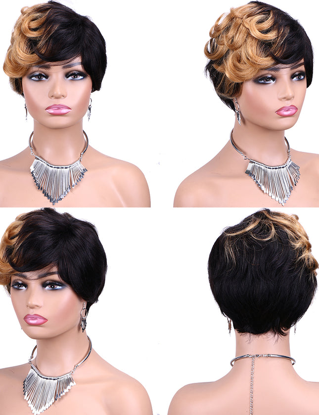 Machine made pixie cut wig---JKCX007---#1B/27---pay 1 get 2