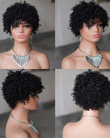 Machine made pixie cut wig---JK9083---#1B---pay 1 get 2