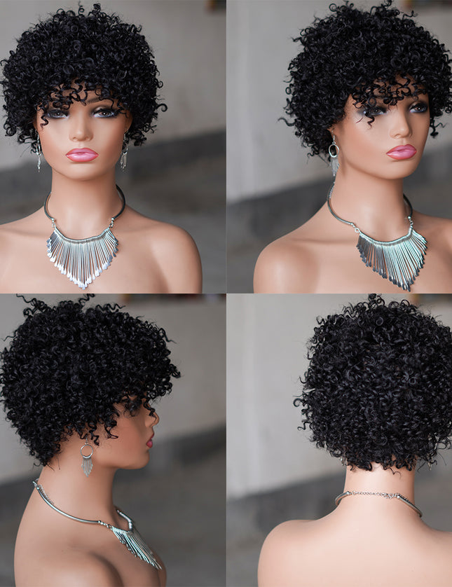 Machine made pixie cut wig---JK9083---#1B---pay 1 get 2