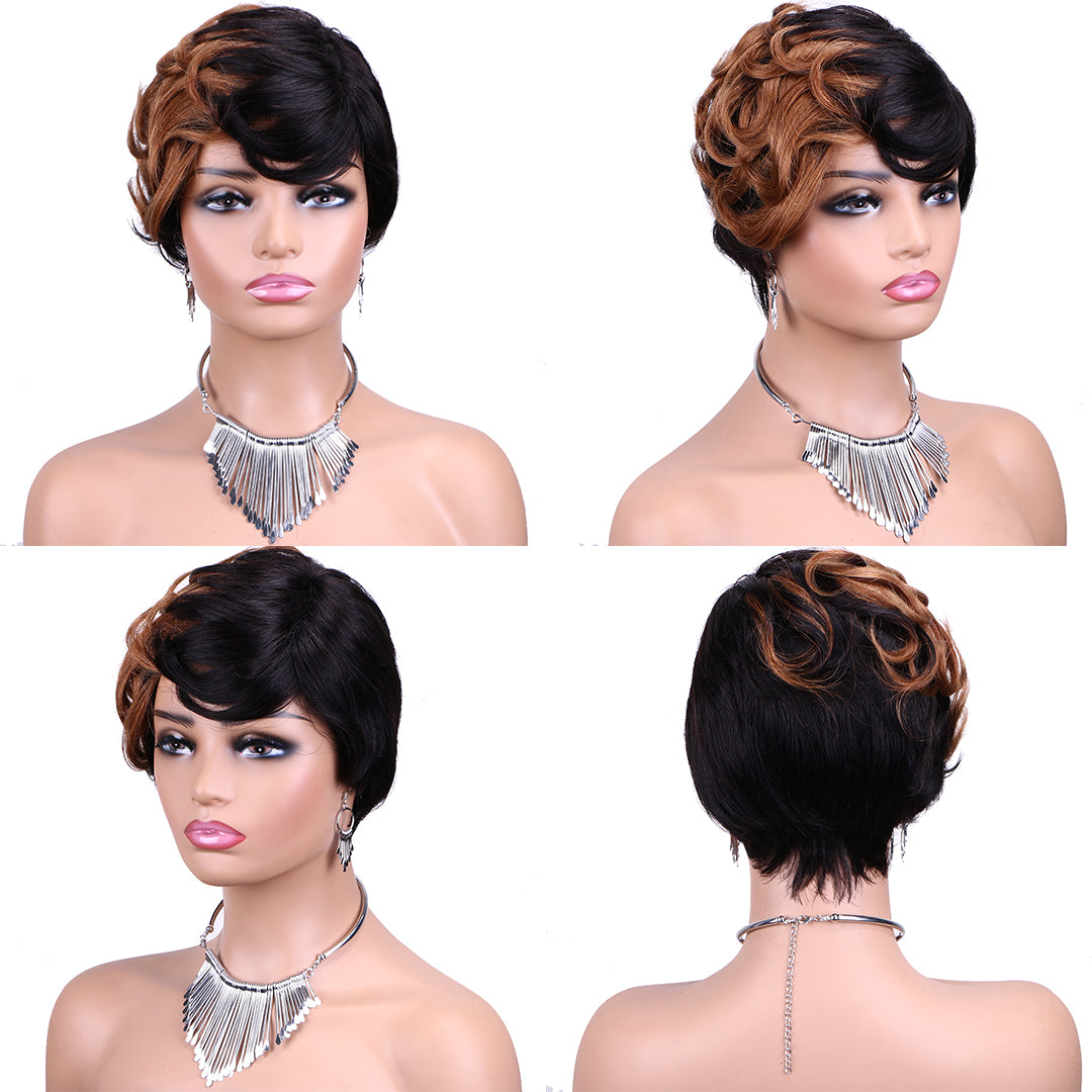 Machine made pixie cut wig---JKCX007---#1B/30---RMB 61