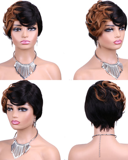 Machine made pixie cut wig---JKCX007---#1B/30---pay 1 get 2