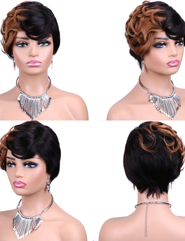 Machine made pixie cut wig---JKCX007---#1B/30---pay 1 get 2