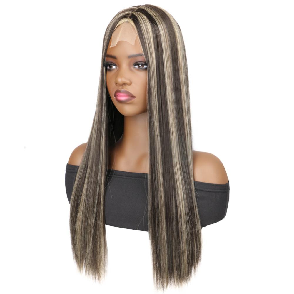Synthetic fiber lace wig straight highlight color-2